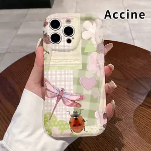 Cream Phone Case for iPhone 17 Pro Max 16 Plus 15 14 13 12 11 Air E Floral Insect Reverie Pattern Curly Wave Frame Pocket-Friendly Shockproof Silicone Protective SoftCream Case Cellphone Casing