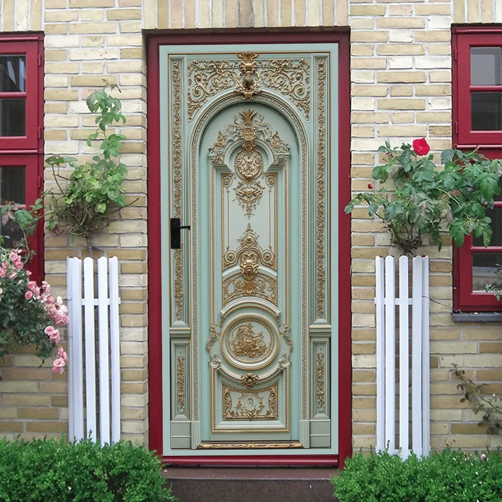 2pcs European Retro Relief Decorative Door Wall Sticker Self Adhesive Removable Stereo Luxury Gold Pattern Background Wall Decal Classical Architectural Style Wall Decor Sticker Environmental Protection W Wall Stickers Decor