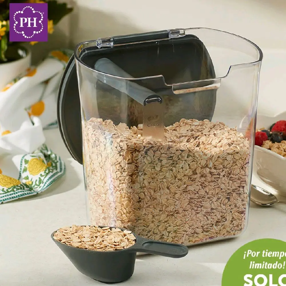 4 qts PH Brand Clear Plastic Cereal Container with Black Lid and Scoop for Easy Storage and Serving