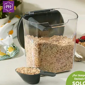 PH Brand Clear Plastic Cereal Container with Black Lid and Scoop for Easy Storage and Serving