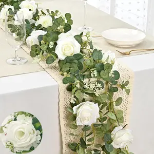 2pcs 72Inch Artificial Eucalyptus Wreath, Faux Rose Decorative Wreath, Fake Flower for Wedding, Spring Family Party, Crafts, and Table Decorations