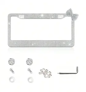 1PC Bow & Bling Acrylic Rhinestone License Plate Frame - 250+ Handset Diamonds, Elegant Waterproof UV-Resistant Luxury Car Jewelry, Car Accessories for Outdoor Use, License Plate Frames