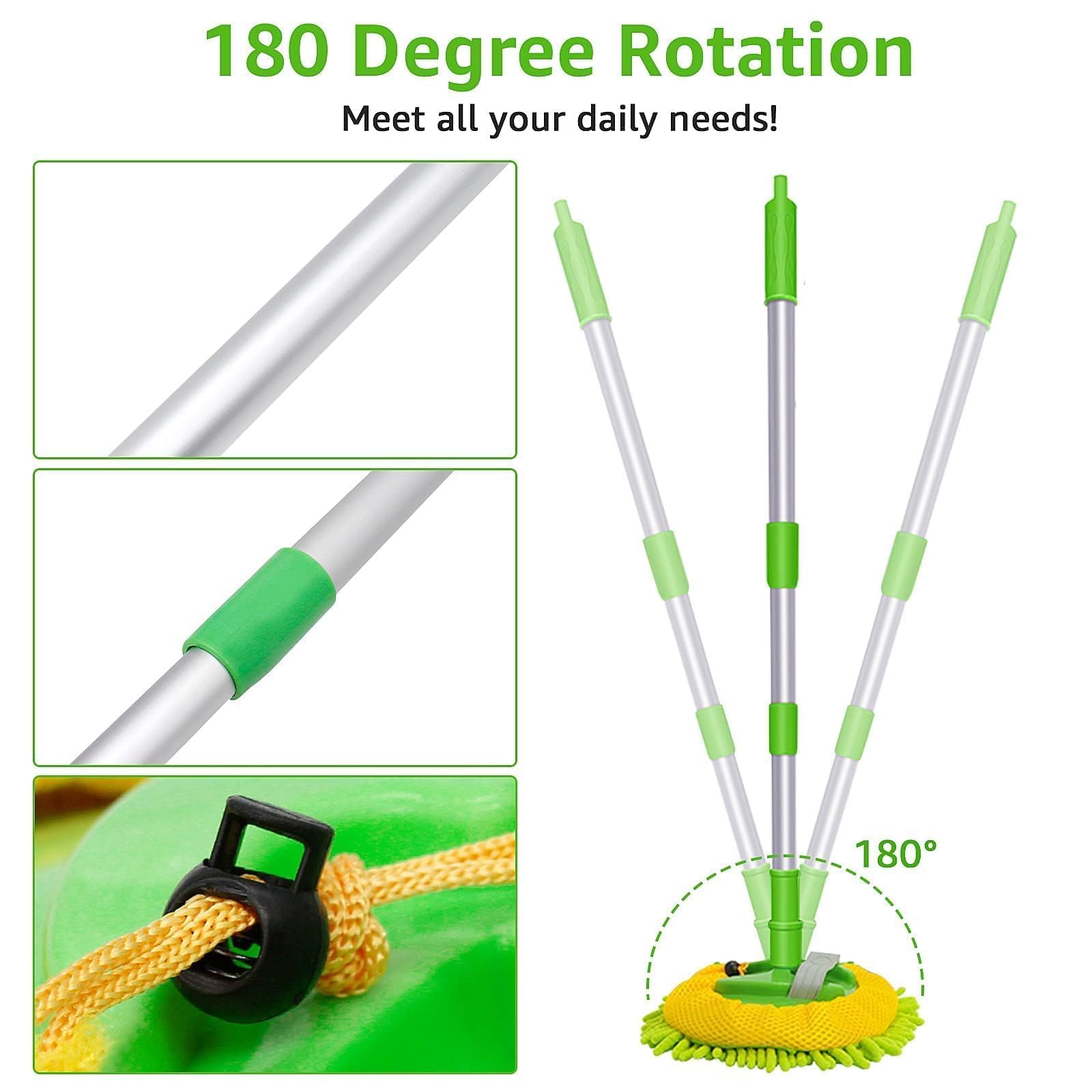 Long Handle Chenille Car Wash Cleaning Brush Mop, Telescopic Rod Design Rotatable, Removable Brush Head Soft and Durable, Easy To Clean, Does Not Hurt Car Paint, Suitable for SUVs, RVs and Trucks