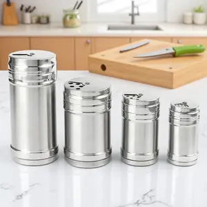 Moisture-proof Sealed Spice Jars Stainless Steel Anti-Caking Salt Sugar Pepper Shakers Kitchen Baking Containers Rustproof Spice Storage Jars Indoor Outdoor Organizer Must-Have Kitchen Essentials Airtight Food-Grade Storage Canisters