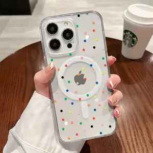 Aesthetic Color Dots Magnetic Clear Compatible with MagSafe Shockproof Protective Luxury Phone Case Cover for iPhone X Xsmax 11 12 13 14 15 16Pro Max