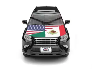 American and Mexico Hood Cover Flag - 63x47 Inches Stretchable Polyester-Spandex with Triangle Fasteners, Patriotic Design