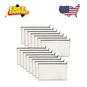 15 Pack Blank Cotton Canvas DIY Craft Zipper Bags Pouches Pencil Case