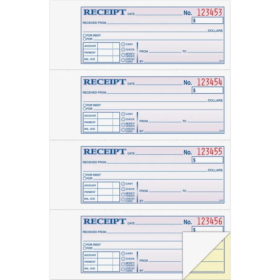 REDIFORM 1066762 Hardbound Numbered Triplicate Receipt Book - 3-Part Carbonless, Pink, Pack of 200, Pack 200