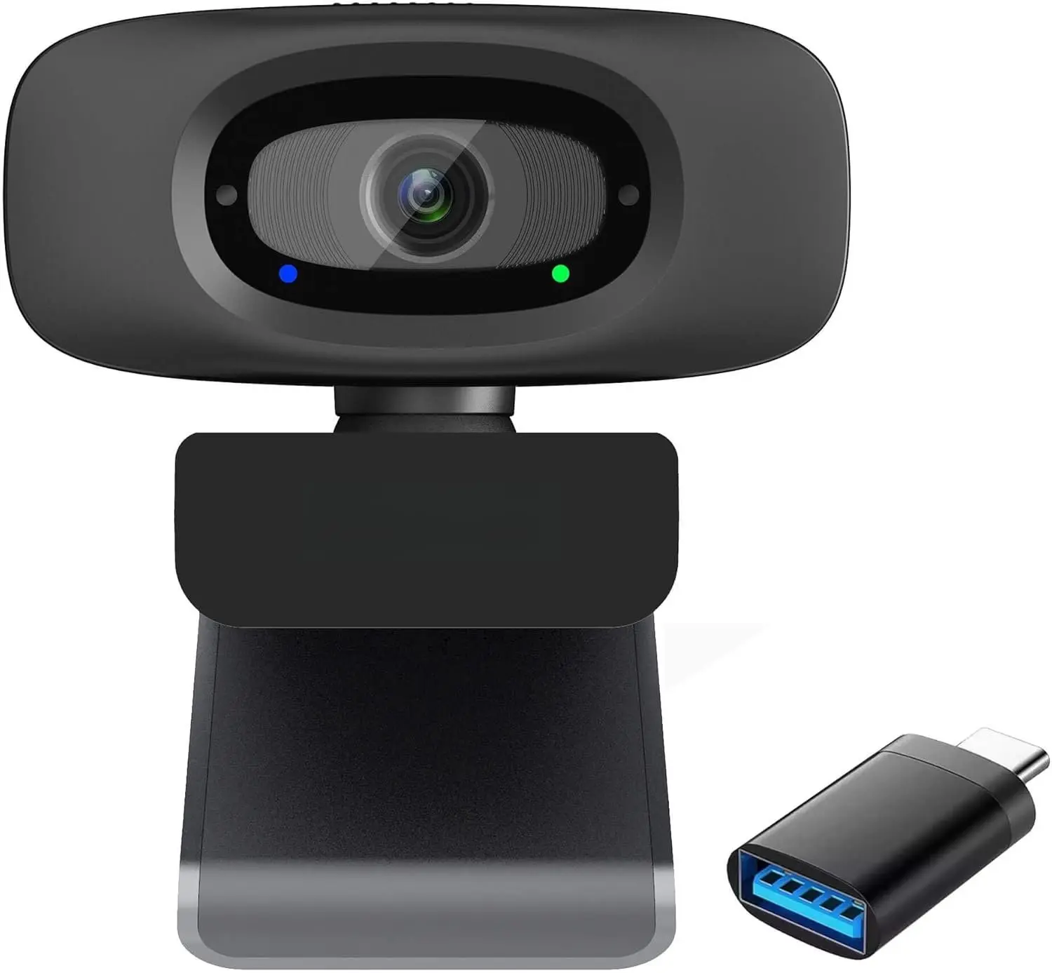 2K Quad  Webcam with  Cover & Noise-Canceling Microphone, Video Web Streaming Camera for PC Computer Desktop Laptop  Zoom Teams &More, 1 count USB C Adapter
