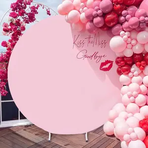 Round Backdrop Cover 7.2x7.2ft Pink Circle Photography Background for Wedding Girl Birthday Decorations Banners