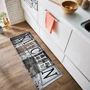 Kitchen Floor Mat, 1 Count Letter & Wood Grain Pattern Boho Kitchen Rug, Non-slip Kitchen Mat, Washable Kitchen Floor Mat for Home Farmhouse Decor, Kitchen Runner Rug