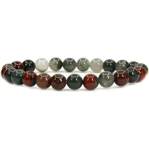 Natural African Bloodstone Gemstone 8mm Round Beads Stretch Bracelet 7" Unisex