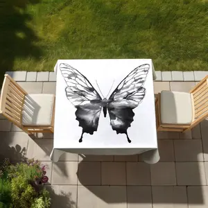 360 stand Black Minimalist Butterfly Sketch Tablecloth - 58x58 in, Stainproof, Water Resistant, Square Indoor & Outdoor Furniture Table Cover