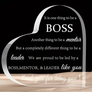 Boss Gifts for Women Men Acrylic Heart Retirement Gifts Thank You Boss Gift Leaving Going Away Boss Lady Desk Decor Gifts Appreciation Gift Plaques for Boss's Birthday