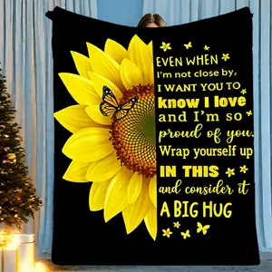 Contemporary Flannel Blanket Suitable for Sofa Bed Travel Camping - Soft Warm All- Bedspread with Sunflower & Butterfly Print, Cozy Bed Covering, Ideal Gift for &