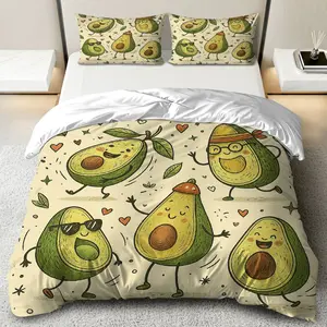 3PCS Duvet Cover Set, 1 Duvet+2 Pillowcases(Without filler), Avocado  Fun Playful Whimsical Cheerful theme, Thanksgiving bedding set, Cozy Comfortable Durable Suitable for decoration Bedroom Living Room Guest Room Dormitory.