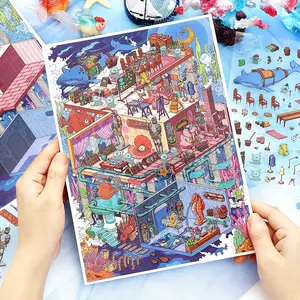 4 Pcs Pet+ Card DIY Scene Stickers, 2.5D Decoration for Scrapbooking, Handmade Journals, Scrapbooks, Relaxing Entertainment Stickers Set
