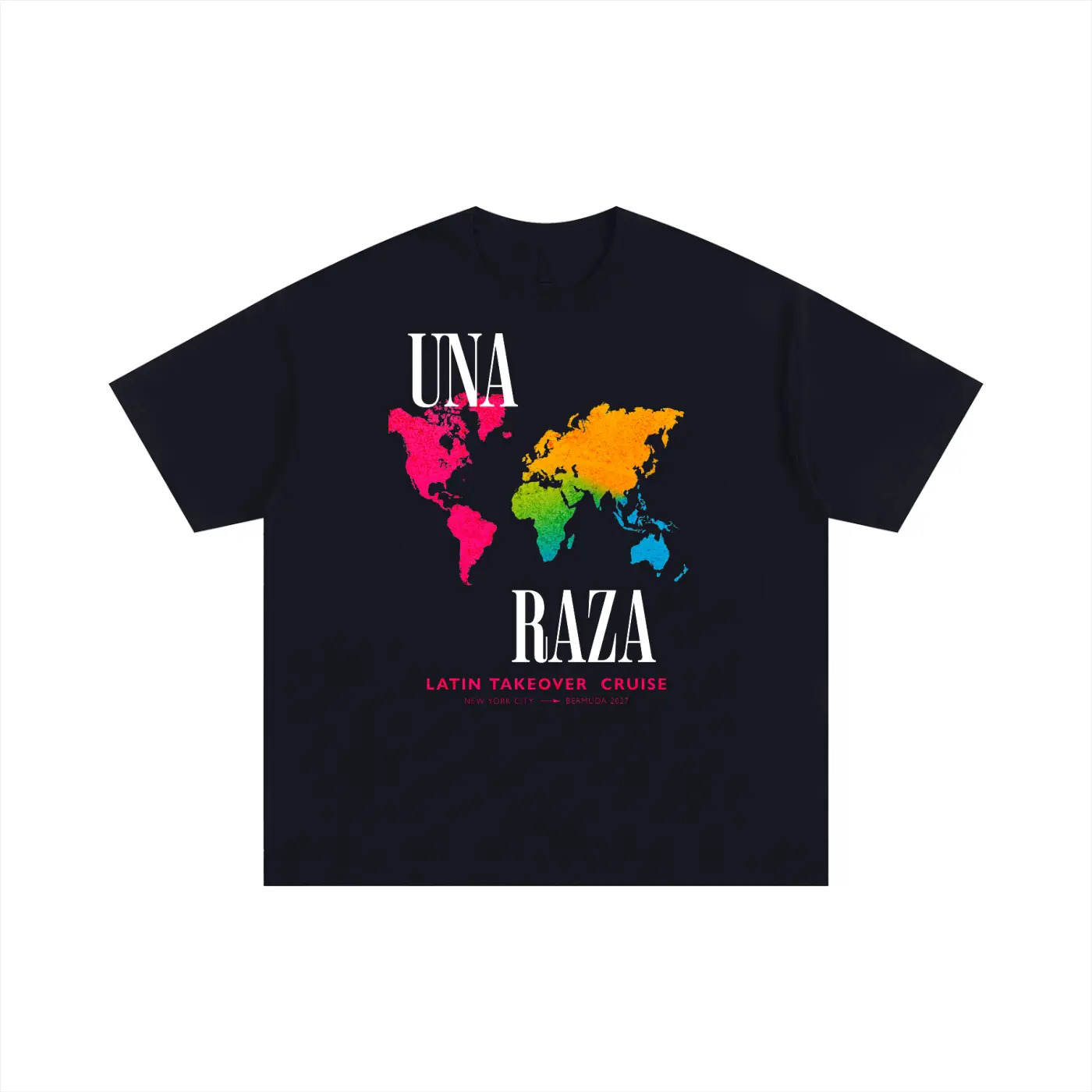 Unisex Relaxed Fit Graphic T-Shirt with Colorful World Map, Heavyweight Cotton Streetwear Top with Latin Pride Theme