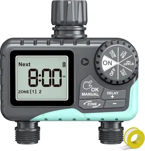 Sprinkler Timer 2 Outlet, Water Timer for Garden Hose, Programmable Drip Irrigation Timer for Yard Outdoor Watering, Rain Delay/Manual/Automatic System Controller 2.5" LCD, V2, 2023 Release
