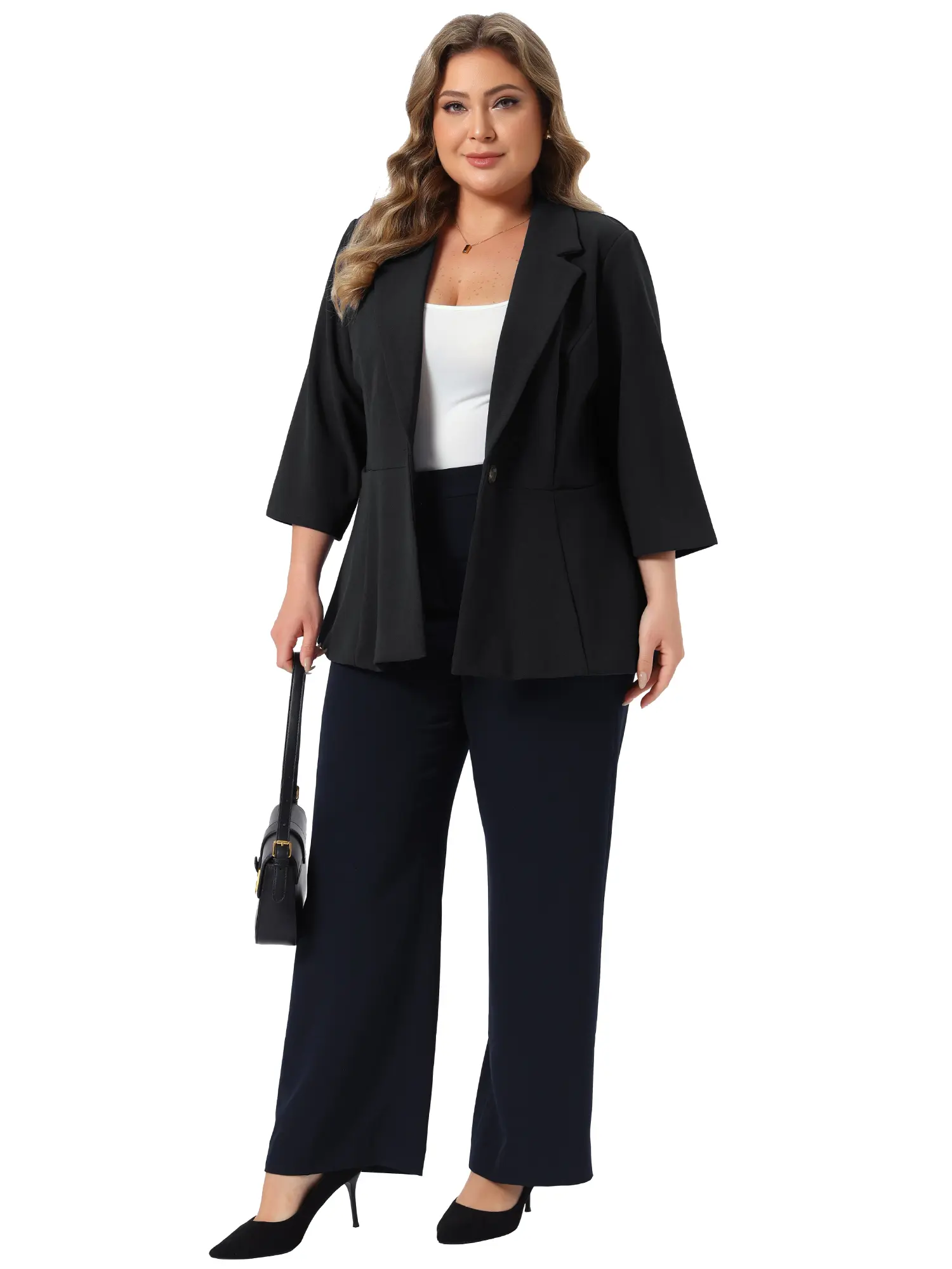Agnes Orinda Plus Size Womens One Button 3/4 Sleeve Peplum Blazer Lapel Work Office Suit Jacket Blazer Professional