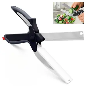 2 in 1 Kitchen Scissors for Food – Kitchenware Stainless Steel Blade & Plastic Cutting Board Scissors with Safety Lock | 9.6" Tomato Knife, Fruit & Vegetable Cutter – Easy-to-Use Kitchen Shears for Meat, Cheese