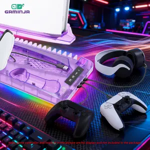 Gaming Console Charging Base, Dual Charging Stand with Earphone Hook, Vertical Cooling Support, Console Accessories for PS5 Controller