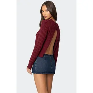 Edikted Women's Split Open Back Cable Knit Sweater