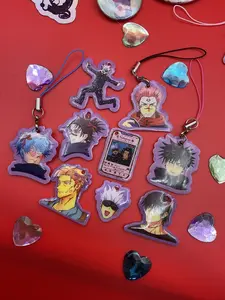 Pink glitter Anime Phone Charms - Jujutsu Kaisen and Heaven officials blessing - hair bow anime men charms with glitter