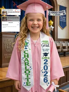 (Glitter Effect Color) Custom Name  Kid Graduation Stole, Class of 2026 Kindergarten Stole, Kids Graduation Sash, Preschool Graduation Stole