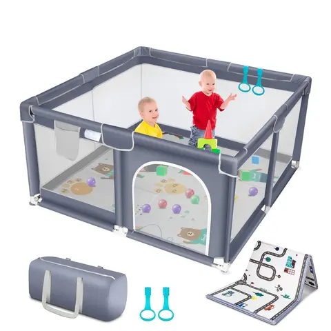Suposeu Sturdy Safe Baby Playpen with Oxford Fabric Mat, Portable Travel Playard, Soft Breathable Mesh, Indoor-Outdoor Kids Activity Center, Travel Playpen,Fall Deals For You