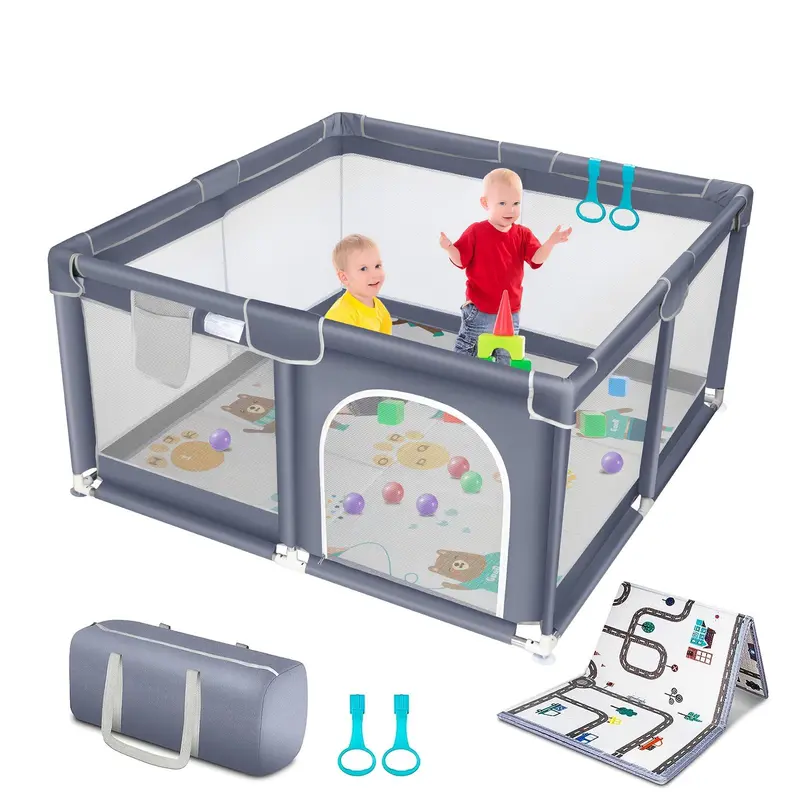 Suposeu Baby Playpen with Mat,Portable Baby Play Yard for Toddler,Safety with Soft Breathable Mesh,Indoor and Outdoor,Large Kids Activity Centery