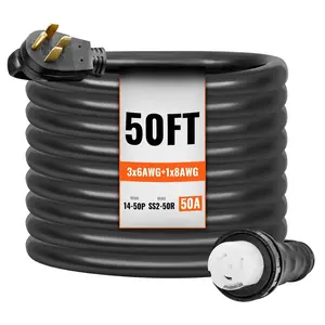 VEVOR 50 Amp Generator Cord and Power Inlet Box Kit, 50FT, NEMA 14-50P/SS2-50R STW 6/3+8/1 AWG Generator Power Cord with Twist Lock Connector, Pre-Drilled Inlet Box for Generator to House, ETL Listed