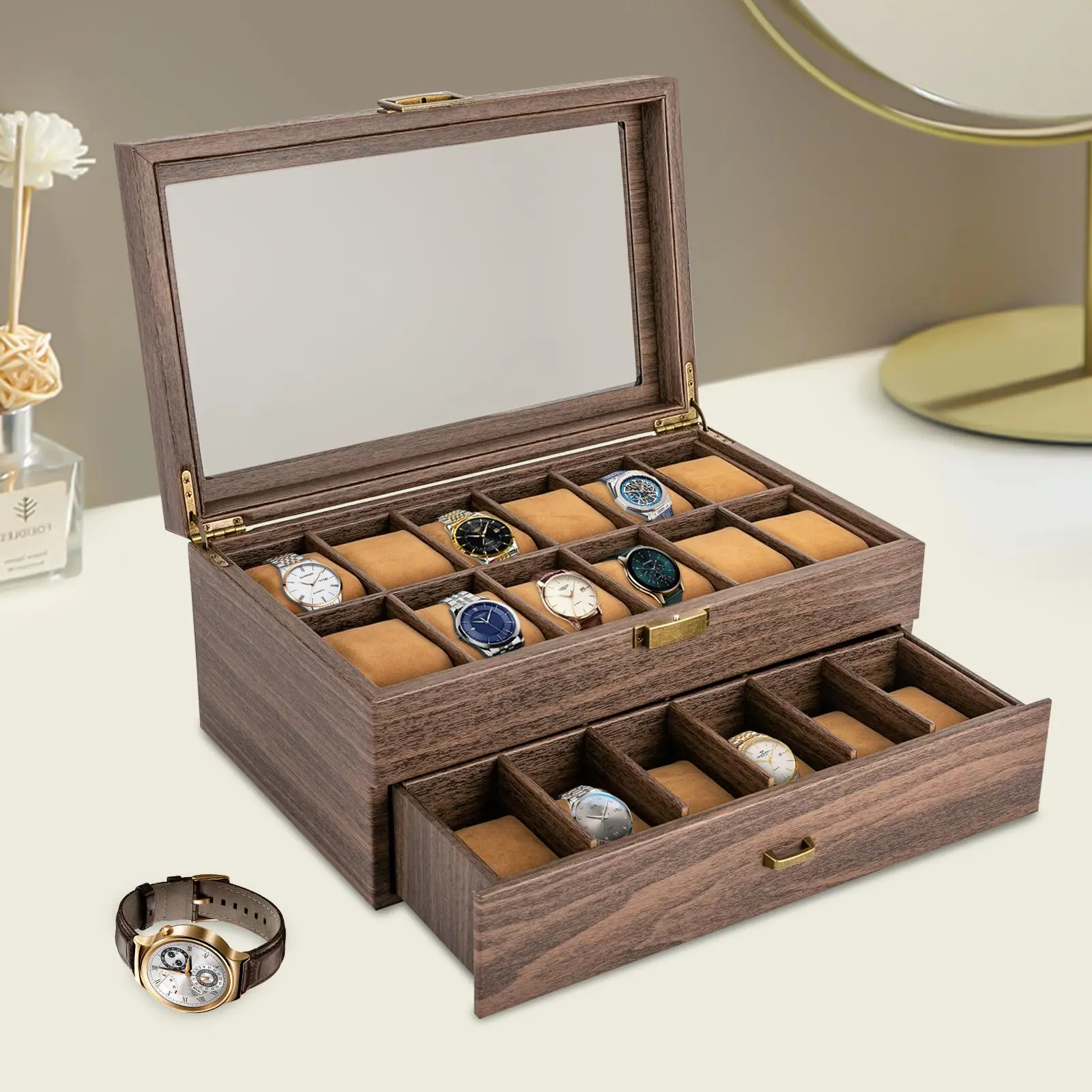 Premium Watch Box & Case - Men's Accessories, Wristwatch Storage Organizer for Wine Enthusiasts (Kitchenware, Bar & Wine Utensils Compatibility)