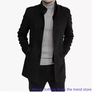 Men’s faux two-piece wool overcoat, mid-length zip-up wool coat — Men’s Jackets & Tops — Beige/Gray