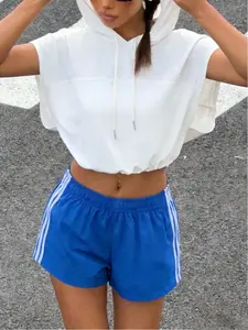 Summer New Casual Sporty Striped Shorts, Soft Comfortable Elastic Waist Women's Fashion Bottoms, Loose-Fitting Daily Wear