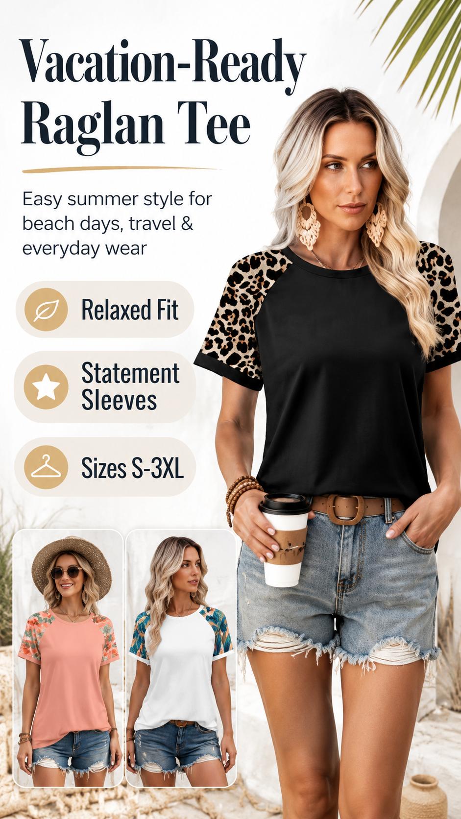 WIHOLL SwimWeek Women's Casual Polyester Colorblock Short-Sleeve Raglan Shirts, Summer-Spring Fashion Vacation Outfits