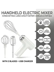 USB Rechargeable Electric Whisk - 6-Speed Mixer for Baking with Detachable Beaters