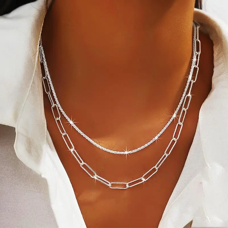 925 silver plated Layered Necklaces for Women Silver Plated Dainty Snake Twist Rope Delicate Layered Necklace Different Length Choker Necklaces Silver Jewelry for Women,Mother's Day gift.