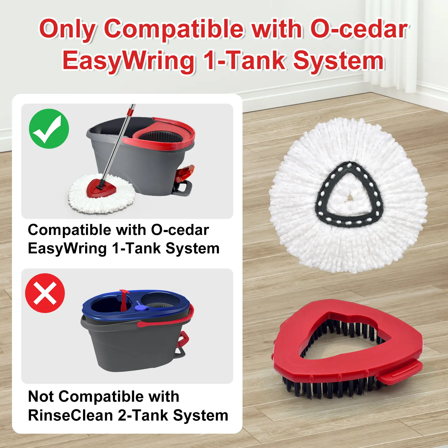 2/4/6 Pcs Replacement Heads & Brushes Set, Compatible Vileda O-Cedar Easywring Spin Mop 1Tank System, Soft Microfiber & Nylon Bristles, Home Cleaning Supplies
