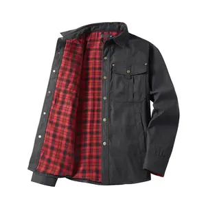 Men's Flannel Lined Shacket Jacket Plaid Brushed Lining Cowboy Western Twill Outdoor Shirt Jacket