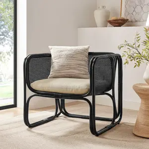 Ellis Natural Rattan Accent Armchair in Black