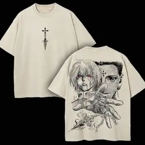 Retro Heavy Limited Kurapika vs Chrollo Hunter X Hunter Anime Double Printed Vintage Oversized Washed Tee Unisex Oversize Anime Manga Washed Heavyweight Cotton T-shirt, Gift For Anime Fan, Anime Lover OVV