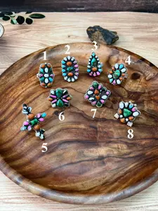 Handmade Sterling Silver Spring Collection: Sonoran Mountain Turquoise with Orange Mojave, Cotton Candy and White Buffalo Adjustable Ring "Signed Nizhoni"