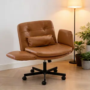 Wide Seat Criss Cross Chair with Flip-Up Arms and Wheels, Vanity Chair with Adjustable Height & Side Pockets, Comfortable Chair, Legged Office Chair efor Home Office, Make Up, Bed Room