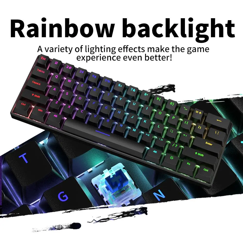 ZIFRIEND H61K 60% Mechanical Keyboard with Rainbow RGB Lighting