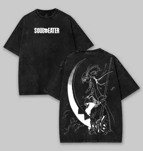 Retro Vintage Unisex Soul Eater Maka Anime Manga Acid Washed Heavyweight T-shirt, Anime Merch, Gift For Anime Fan. Menswear Top Tshirt Streetwear Casual Black Solid