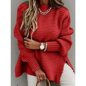 Low waist high neck imitation collar sweater, elegant autumn and winter long sleeved sweater, women's clothing gift knitted fabricGift