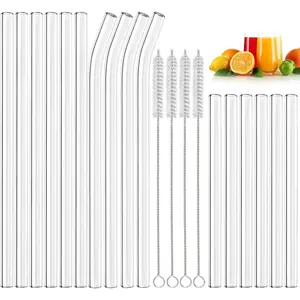 20 Pack  Glass Straws,6 Straight and 4 Bent and 6 Short Glass Straw with 4 Brushes, for , Smoothies, Juice, Milkshakes(8.5''/5.9''x10mm)