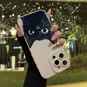 A Cute Black Cat Anime Pattern Matte Phone Case for iPhone 17 Air/16 Plus/15 Pro Max/14 Pro/13/12/11/XS Max/X, Perfect Gift for Family, Friends, Lovers, Girlfriends, Best Choice for Holiday Gifts MS343