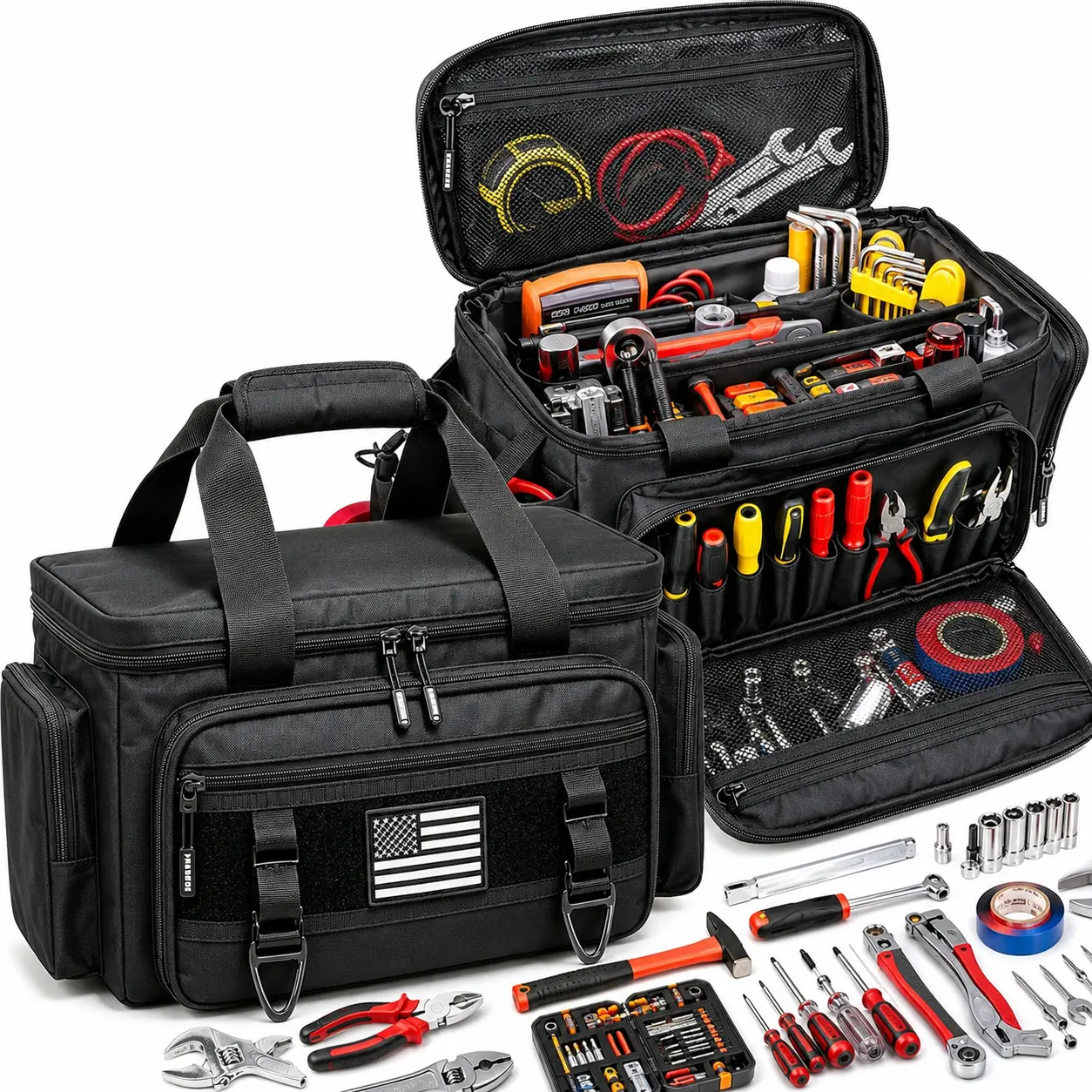 UNIQDESIGN 16 Inch Heavy-Duty Tactical Tool Bag, 800D Oxford Waterproof Wide-Mouth Organizer with Multi Pockets, Metal-Reinforced Storage for Carpenters, Travel Essentials